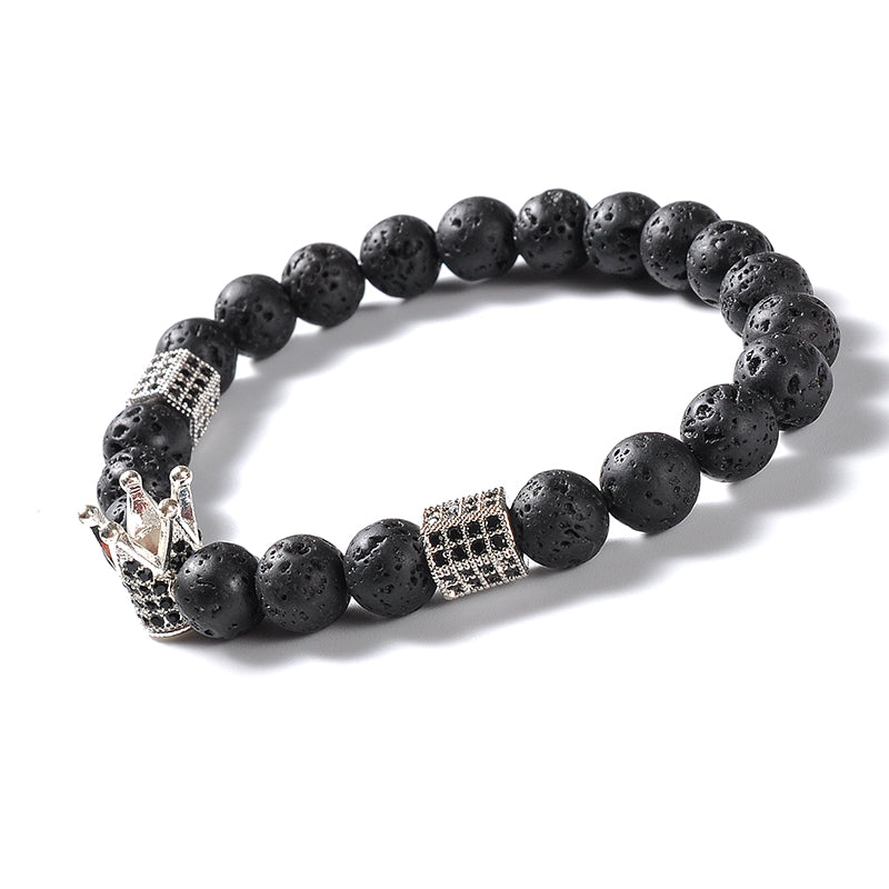 Silver Royal Crown Lava Bracelet