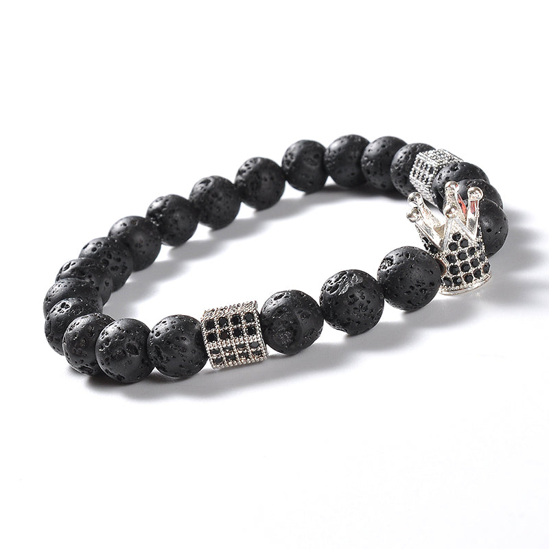 Silver Royal Crown Lava Bracelet