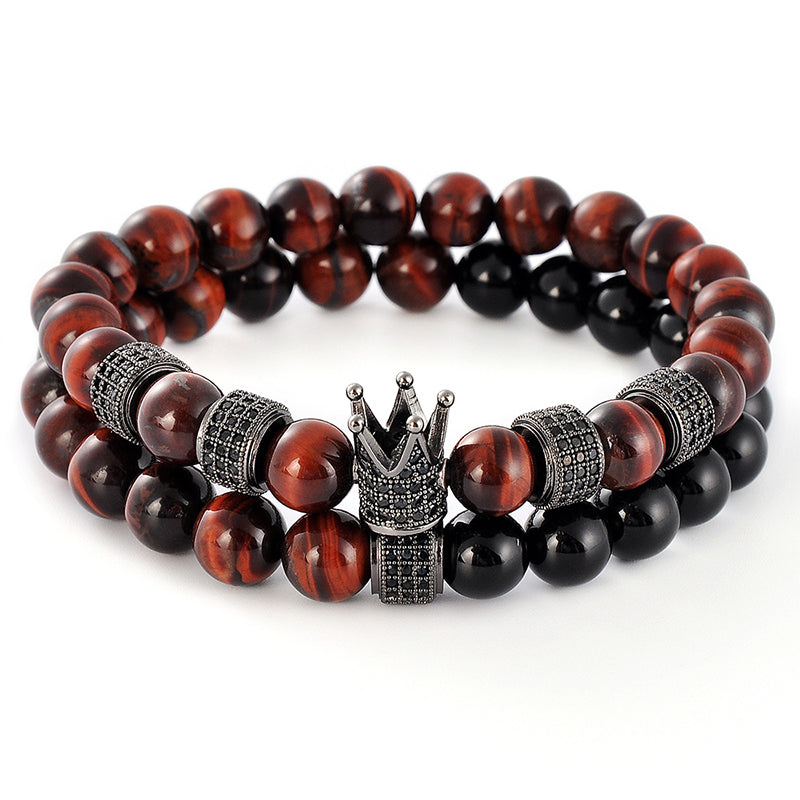 Two-Piece Set Crown Tiger Eye Bracelet