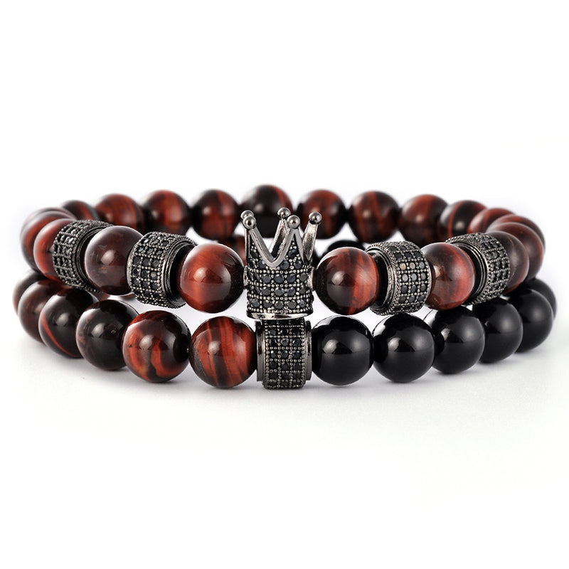 Two-Piece Set Crown Tiger Eye Bracelet