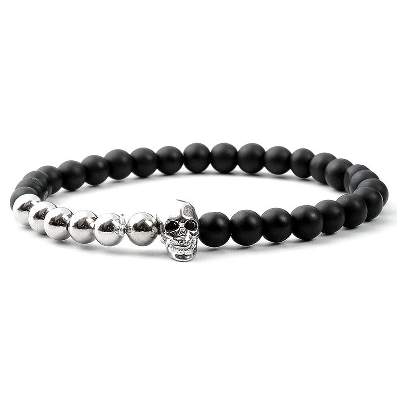 Silver Skull Beads Bracelet